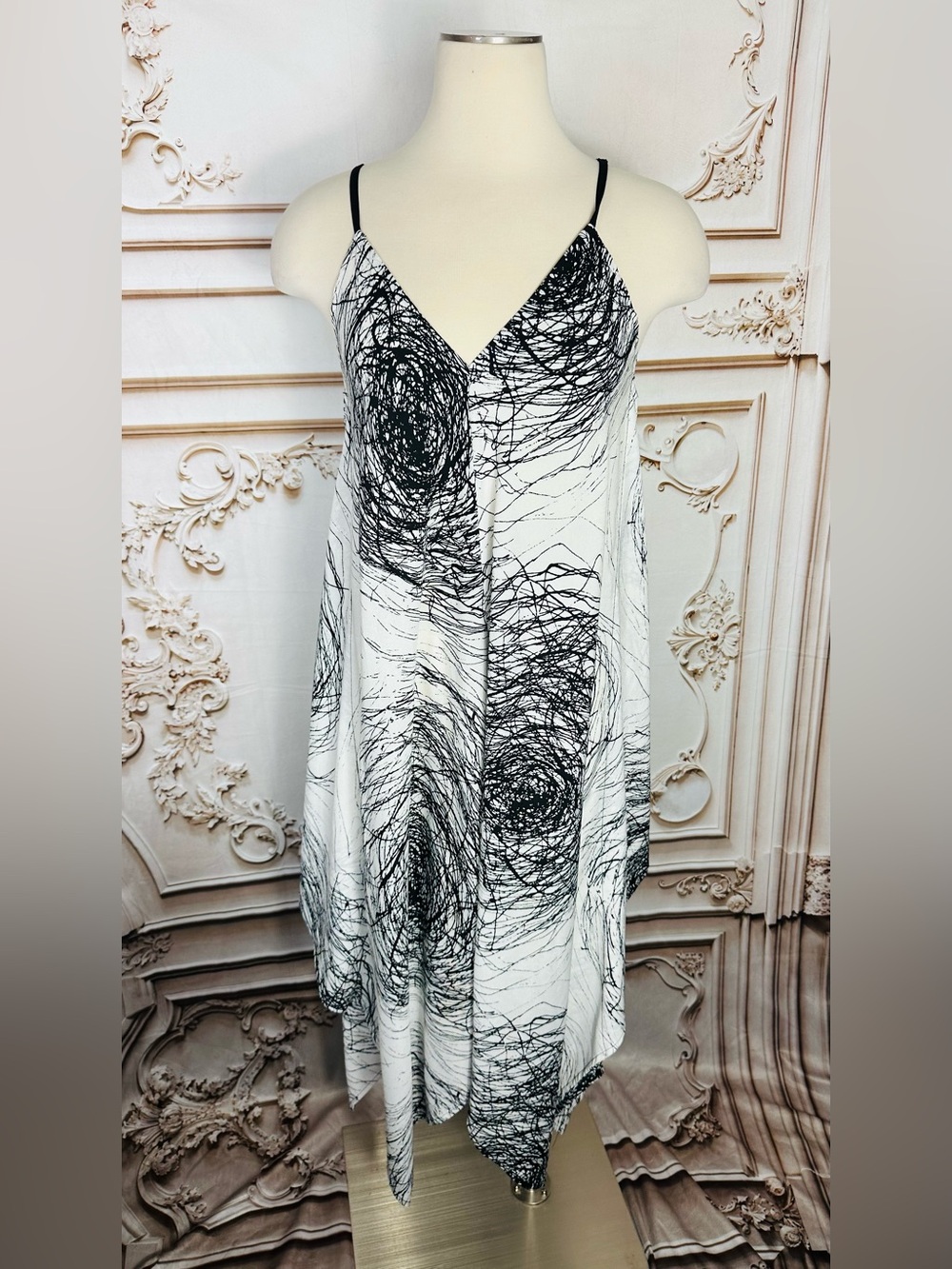 lovestitch Black and White Asymmetrical Handkerchief-Hem Sundress - Picture 2 of 16